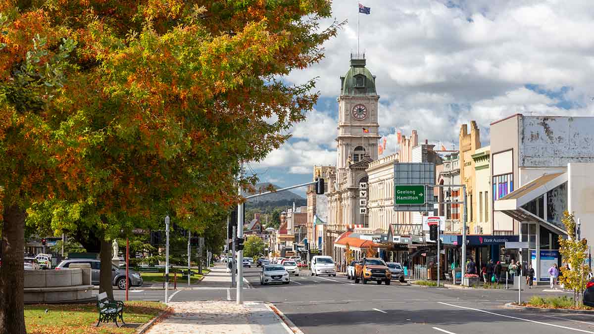 Sturt Street in Ballarat, Victoria, during autumn with Historic Colonial-Era Buildings