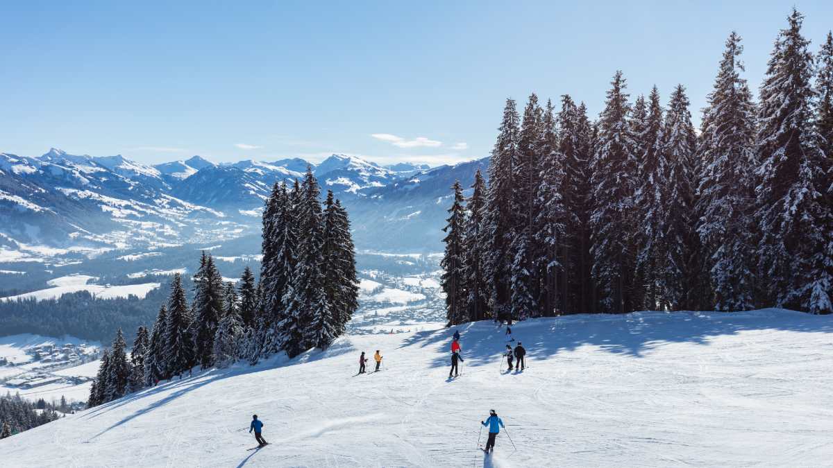 skiers on snowy mountain