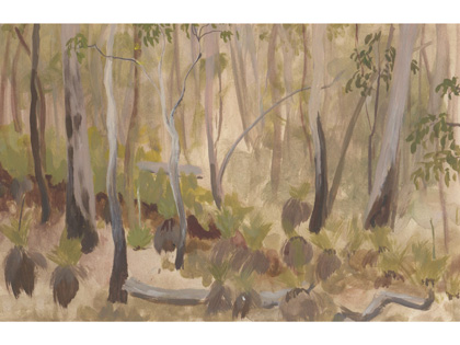 Painting of Australian bushland type trees. 