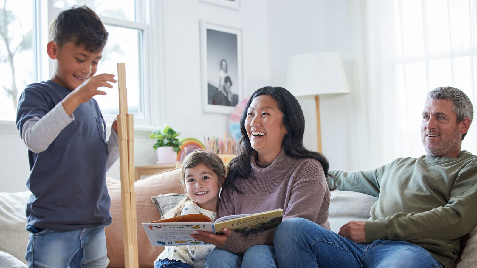 Family playing together in the living room