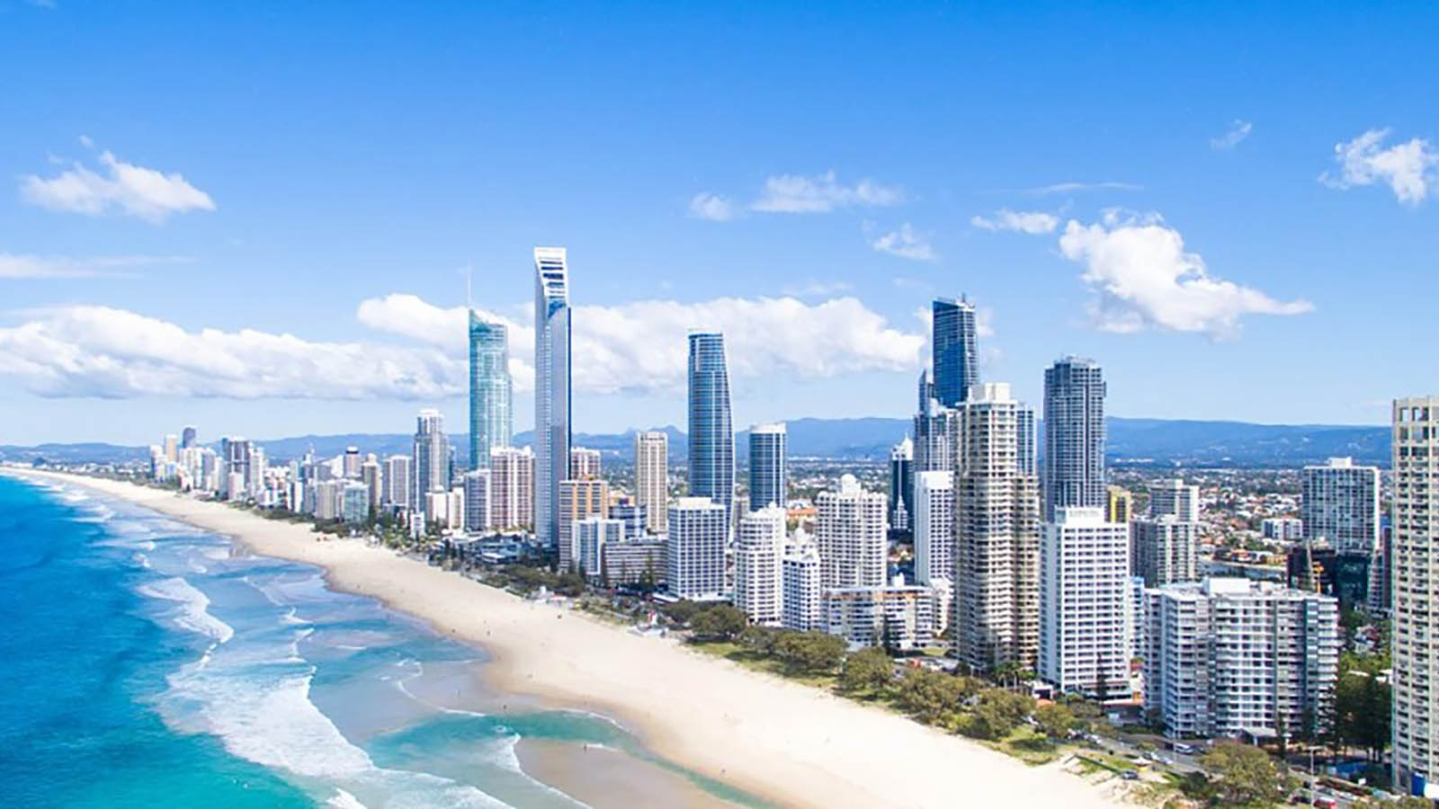 Image of the Gold Coast in Queensland, Australia, showing the city along the beach.
