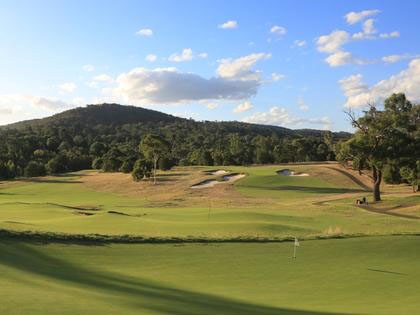 A wide view of the 18th hole at the Healesville Country Club.