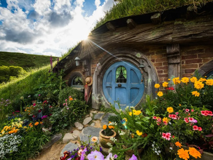 Doorway to small house in Hobbiton in New Zealand
