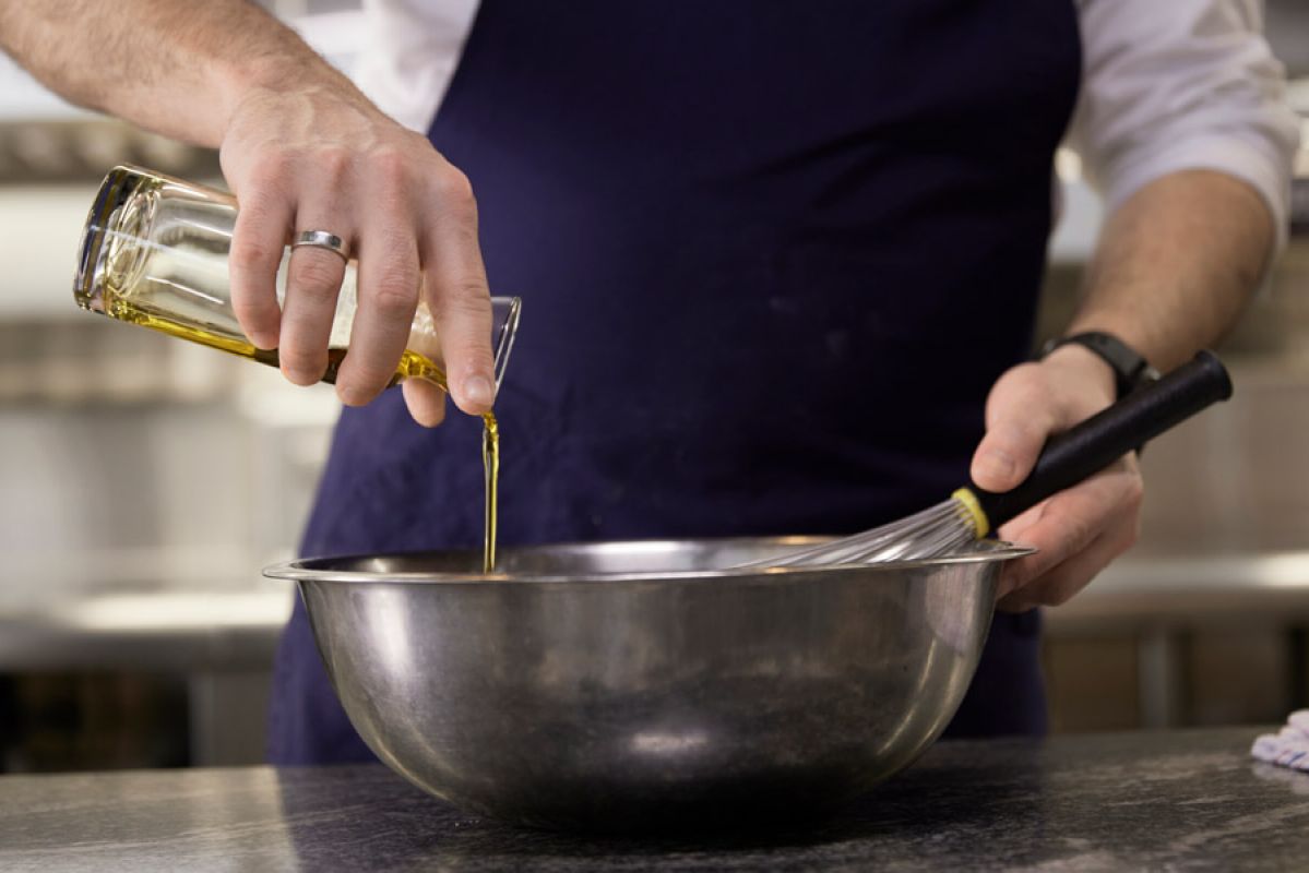 olive oil poured in bowl