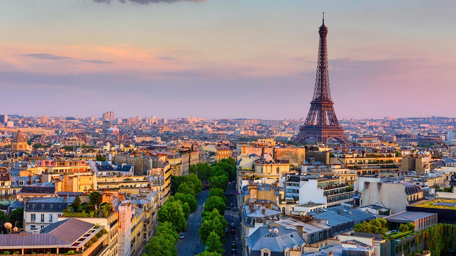 Skyline of Paris with Eiffel Tower in Paris, France.
