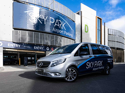 SkyPark Airport Parking car outside their carpark.